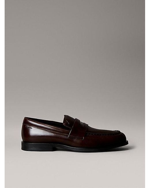 Calvin Klein Gray Leather Airfit Cushioned Penny Loafers for men