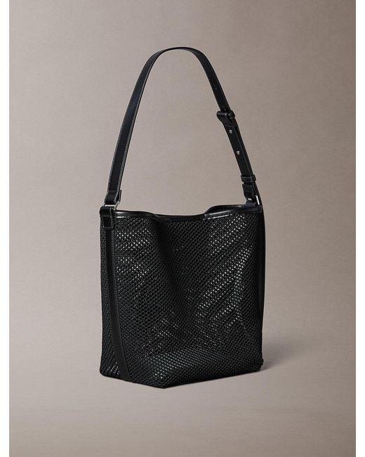 Calvin Klein Black Mesh Emblem Logo Bucket Bag With Pouch
