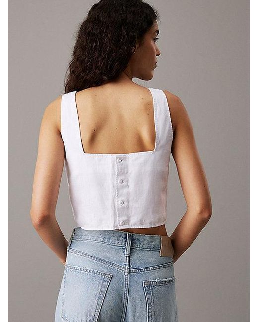 Calvin Klein White Top Aus Weichem Baumwoll-Leinen-Twill