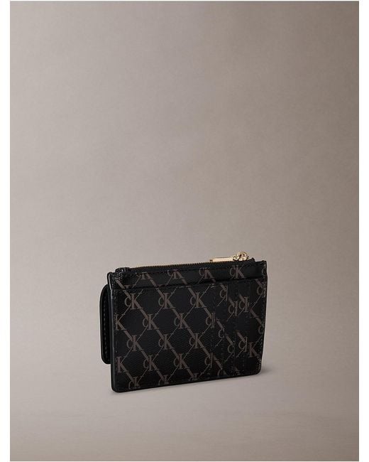 Calvin Klein Gray Coated Monogram Zip Flap Card Case