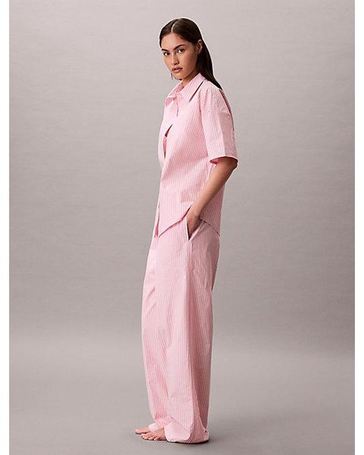 Calvin Klein Pink Cotton Poplin Pants Pyjama Set