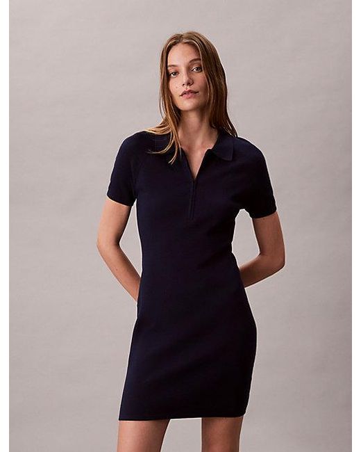 Calvin Klein Black Jeans Slim Zip Neck Polo Dress