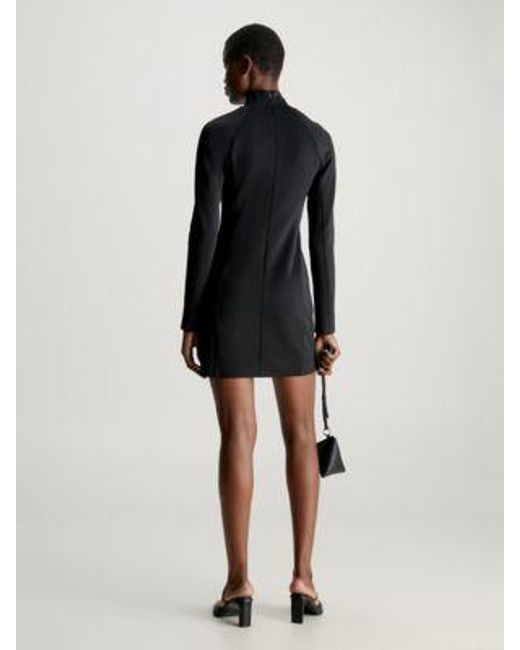 Calvin Klein Black Langärmliges Kleid aus Stretchstrick