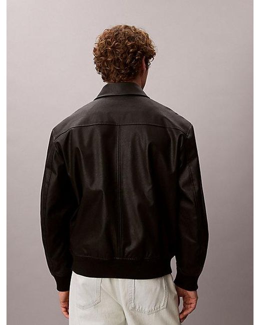 Calvin Klein Black Jeans Faux Leather Bomber Jacket for men