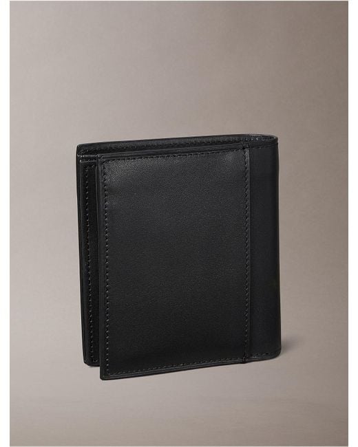 Calvin Klein Black Plaque Logo Trifold Wallet for men