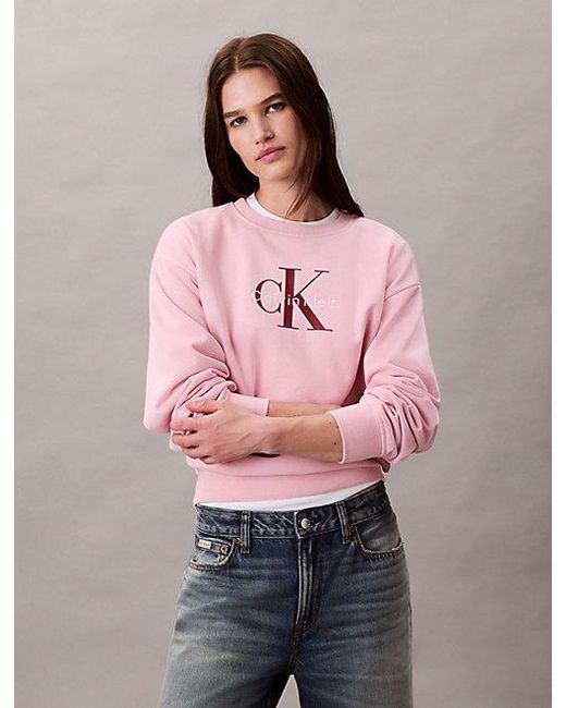 Calvin Klein Pink Jeans Monologo French Terry Relaxed Sweatshirt