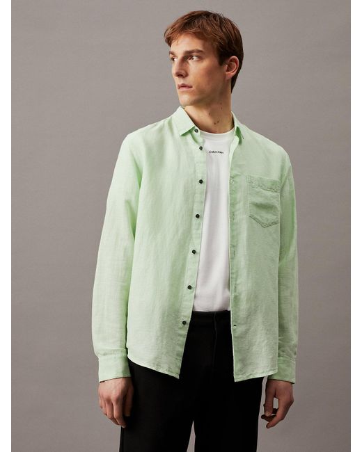Calvin Klein Green Linen Cotton Shirt for men