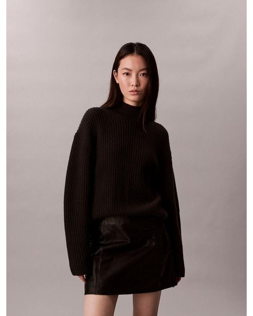 Calvin Klein Black Ribbed Chunky Relaxed Turtleneck Jumper