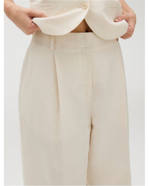 Calvin Klein White Relaxed Linen Pleated Trousers