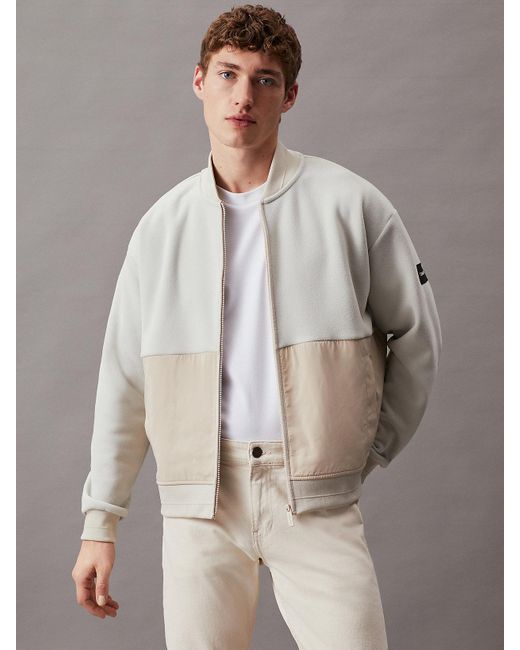 Calvin Klein Gray Bonded Fleece Bomber Jacket for men