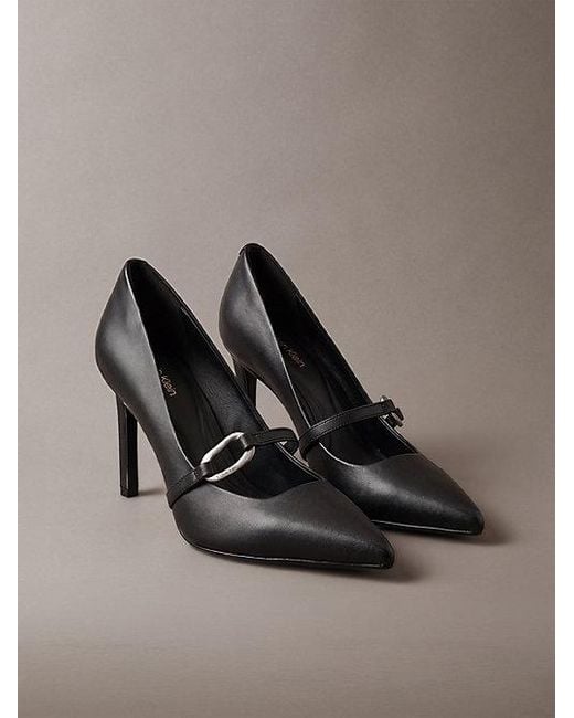 Calvin Klein Brown Leather Stiletto Strap Pumps