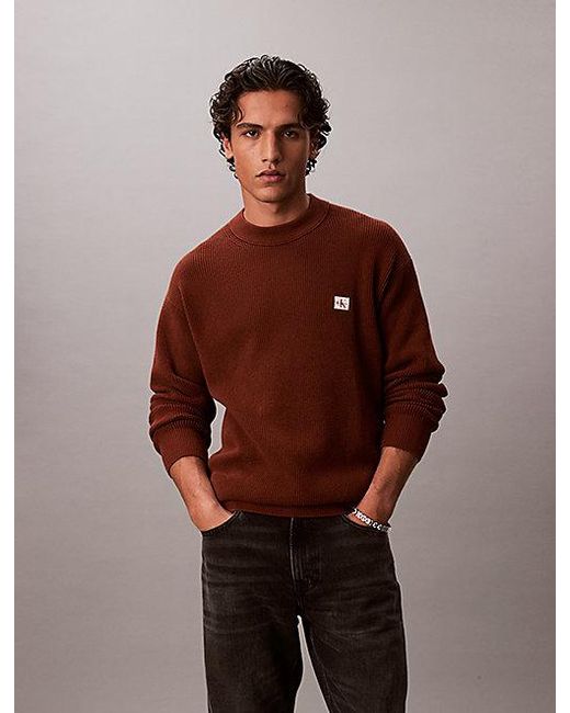 Calvin Klein Red Jeans Cotton Waffle Knit Jumper for men