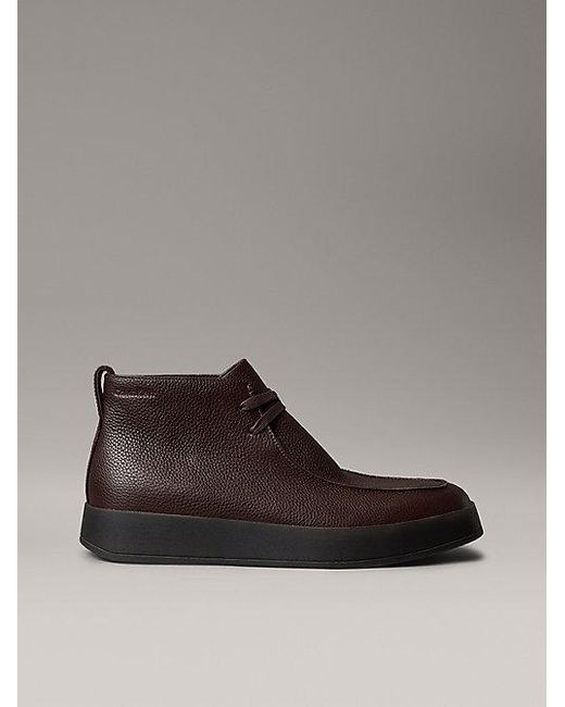 Calvin Klein Brown Leather Hybrid Cupsole Chukka Boots for men