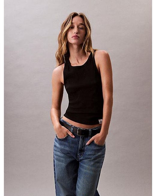 Calvin Klein Geribbelde Slim Loungetanktop in het Black