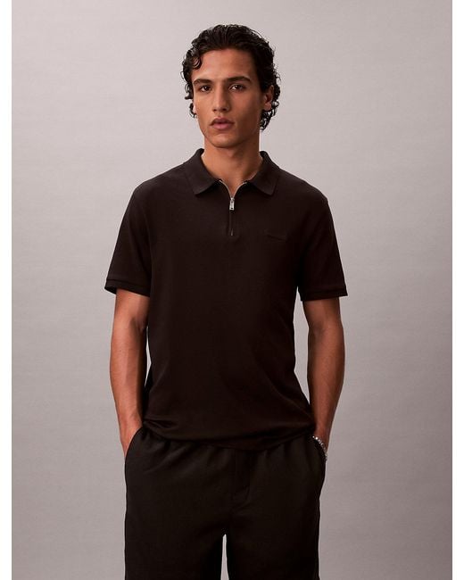 Calvin Klein Brown Slim Zip Neck Polo Shirt for men