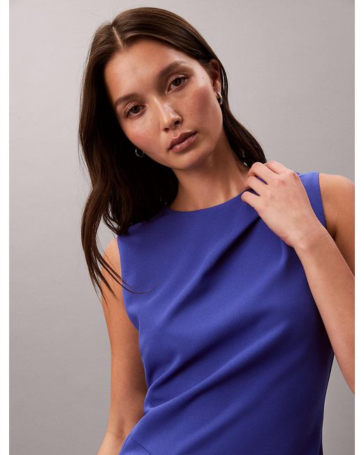 Calvin Klein Blue Stretch Crepe Sleeveless Dress