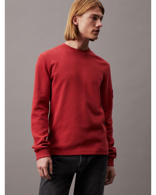 Calvin Klein Red Slim Long Sleeve Waffle T-shirt for men