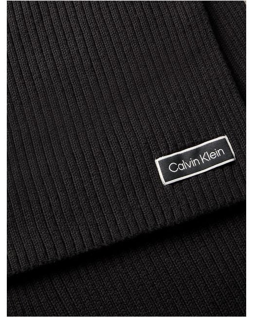 Calvin Klein Black Logo Patch Rib Scarf