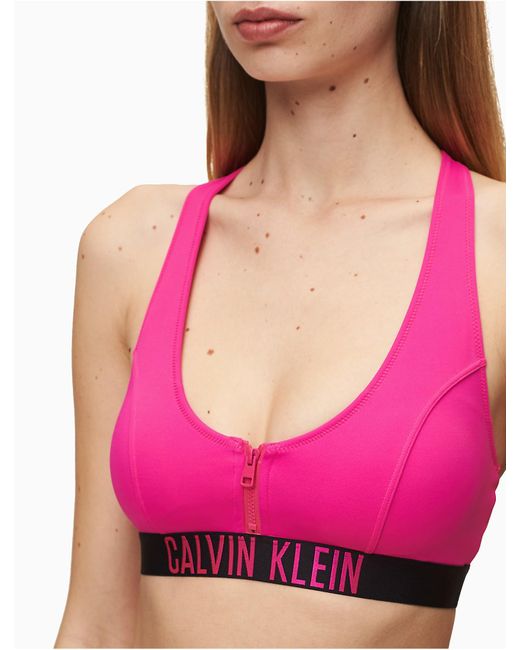 calvin klein zip bralette logo bikini top
