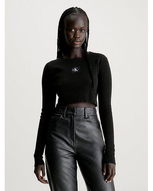Jersey slim de canalé de algodón Calvin Klein de color Black