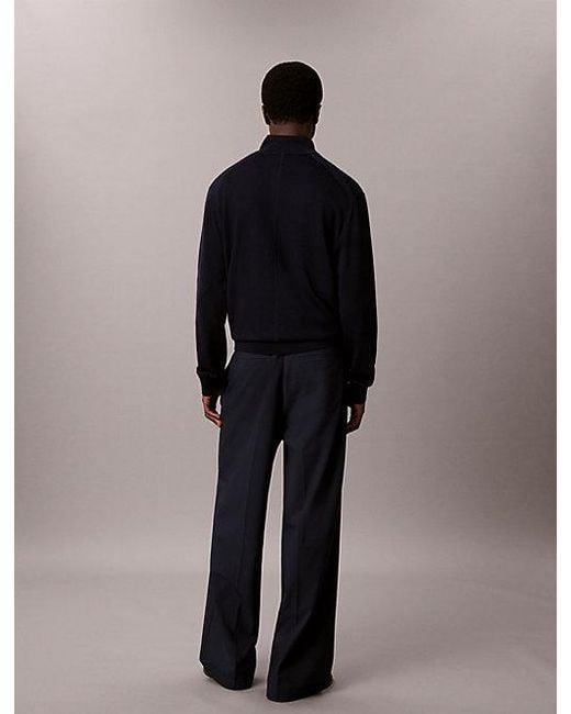 Calvin Klein Blue Merino Wool Quarter Zip Jumper for men
