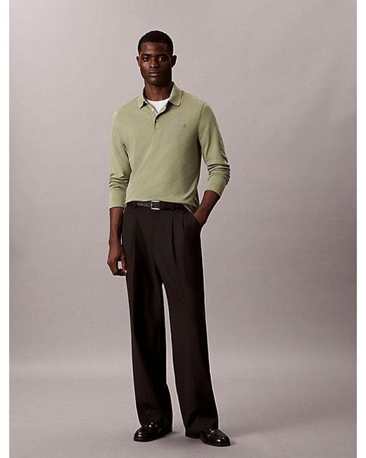 Calvin Klein Multicolor Slim Cotton Long Sleeve Polo Shirt for men
