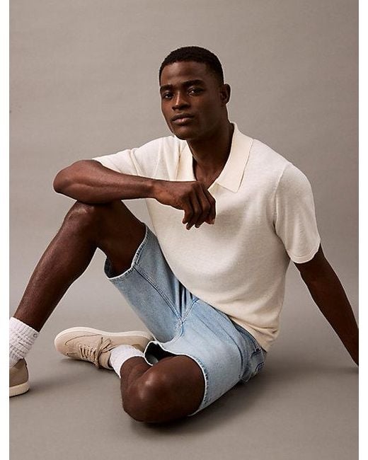Calvin Klein Trui Met Korte Mouwen Van Linnenmix in het Natural voor heren