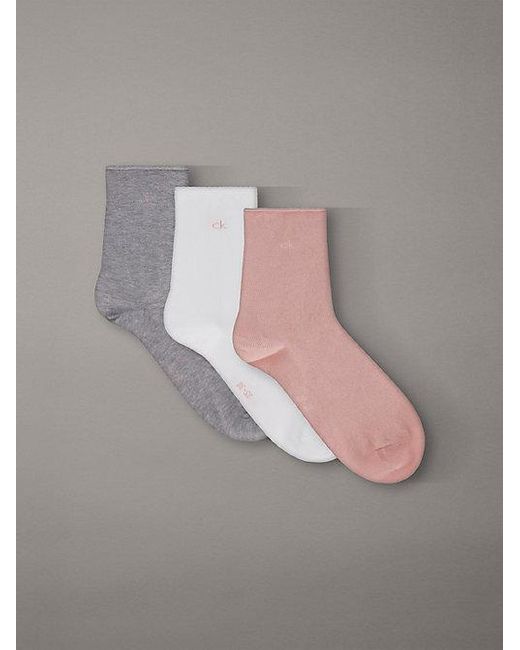 Calvin Klein Gray 3 Pack Soft Cotton Rolltop Crew Socks