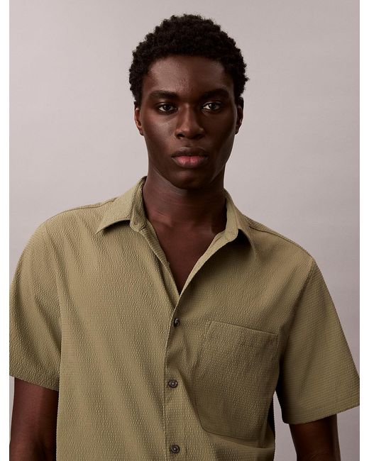 Calvin Klein Green Seersucker Short Sleeve Shirt for men