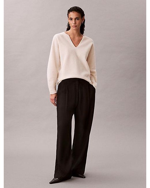 Calvin Klein Multicolor Boiled Wool V Neck Long Sleeve Top