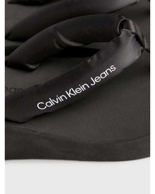 Calvin Klein White Satin Platform Wedge Flip Flops