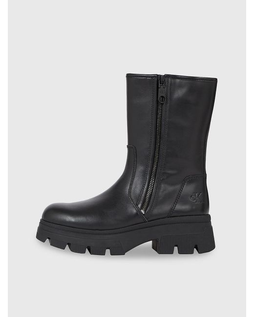Calvin Klein Black Leather Platform Boots