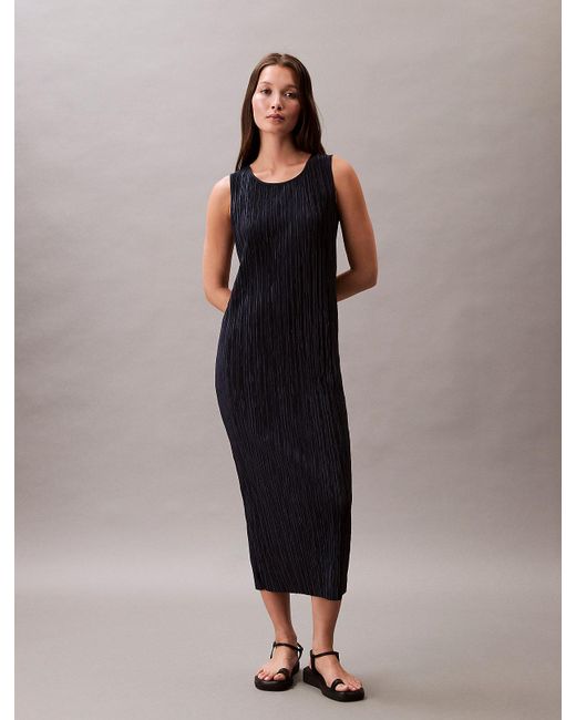 Calvin Klein Multicolor Plisse Sleeveless Midi Dress