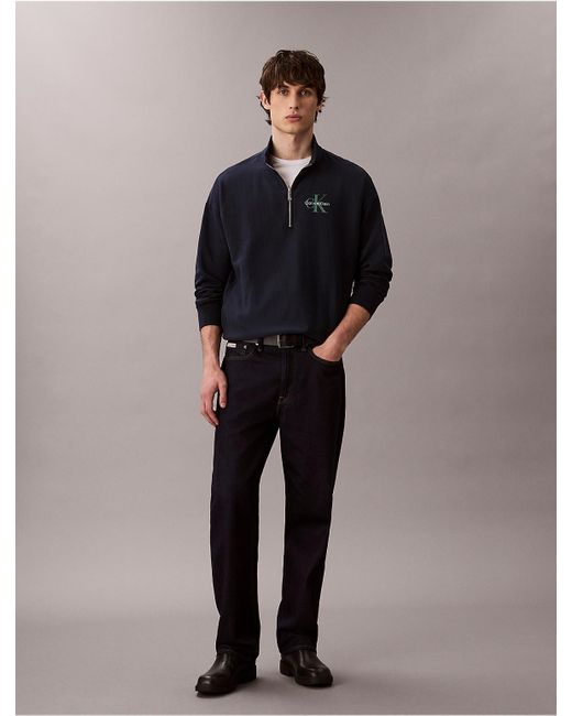 Calvin Klein Blue Calvin Klein Monologo Premium Terry Quarter Zip Sweatshirt for men