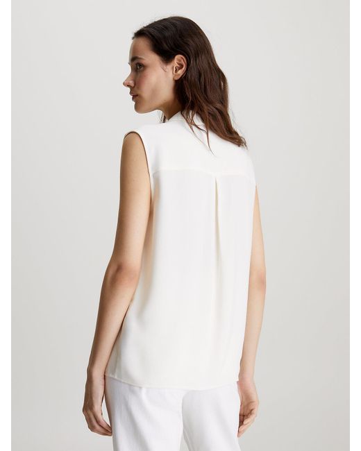 Calvin Klein White Sleeveless Pocket Blouse