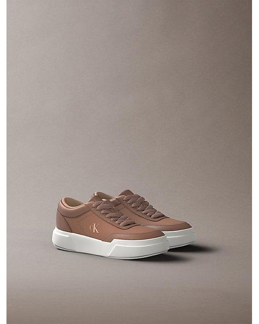 Calvin Klein Gray Leather Durable Traction Chunky Trainers