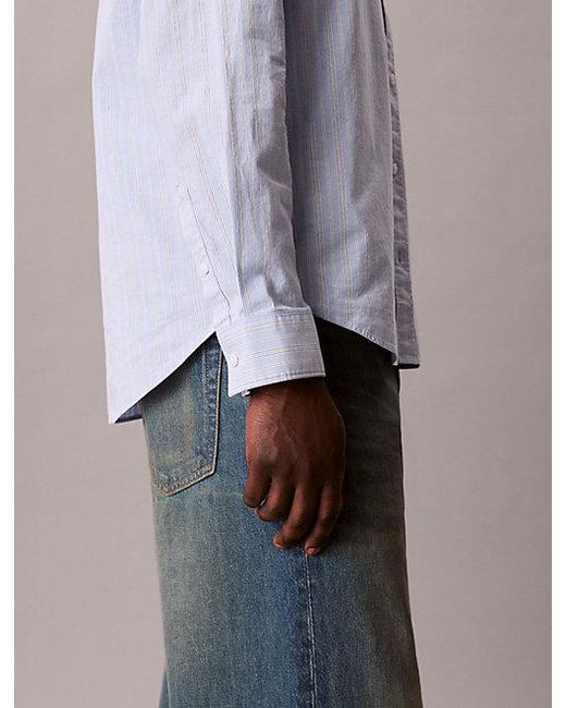 Calvin Klein Relaxed Gestreept Button-Down Overhemd in het Blue voor heren