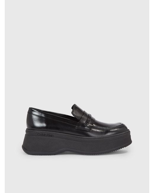 Calvin Klein Black Leather Platform Loafers