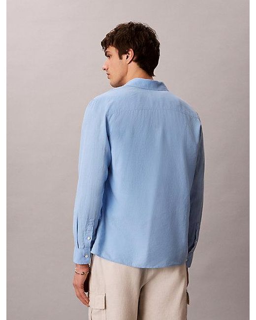 Calvin Klein Blue Solid Linen Blend Classic Shirt for men