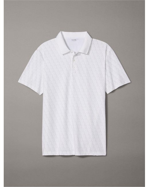 Calvin Klein White Smooth Cotton Allover Monogram Logo Polo Shirt for men