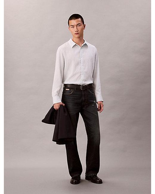 Calvin Klein Multicolor Stripe Viscose Blend Relaxed Button Up Shirt for men