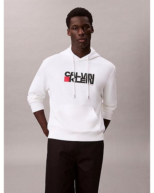 Calvin Klein White Jeans Logo Graphic Hoodie for men