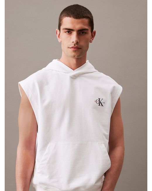 Calvin Klein White Relaxed Sleeveless Hoodie - Pride for men