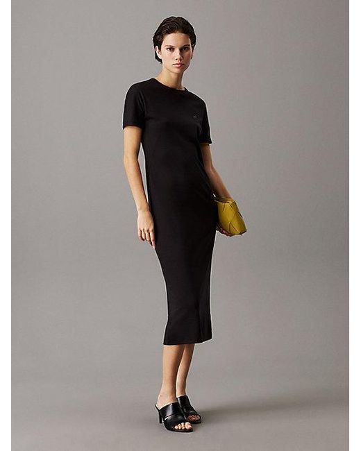Calvin Klein Black Schmales Midi-T-Shirt-Kleid