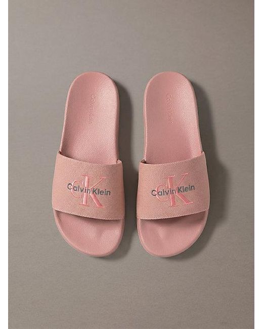 Calvin Klein Gray Canvas Contoured Logo Sliders
