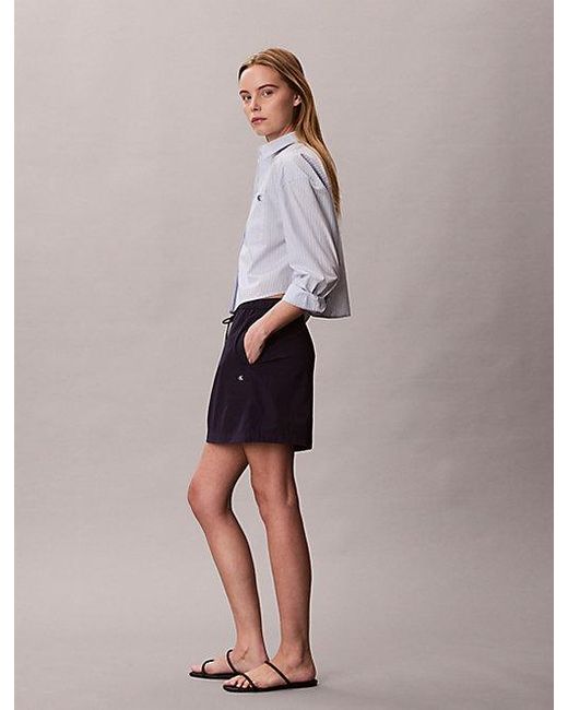 Calvin Klein Purple Jeans Cropped Cotton Poplin Stripe Shirt