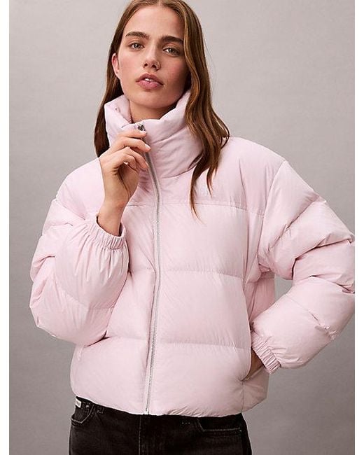 Calvin Klein Matglanzend Pufferjack in het Pink