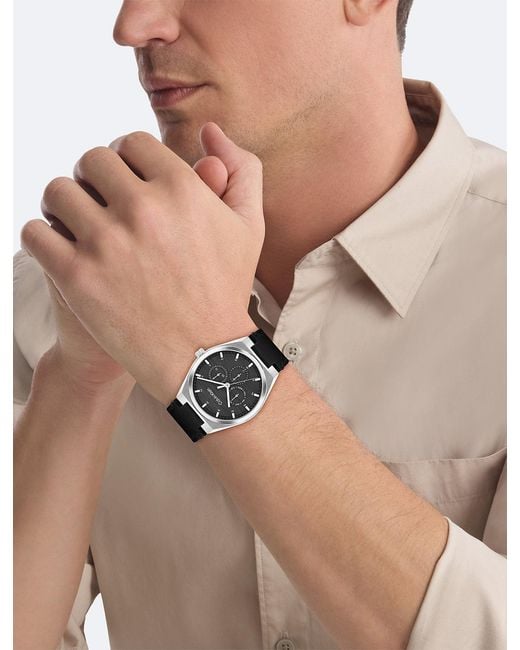 Calvin Klein White Leather Strap Multifunction Watch for men