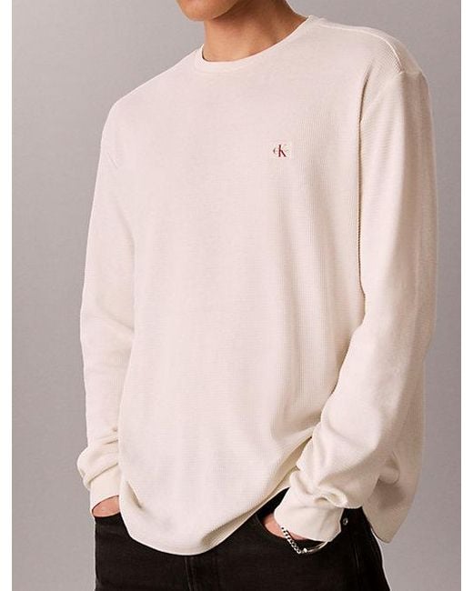 Calvin Klein White Long Sleeve Waffle T-Shirt for men
