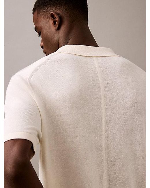 Calvin Klein Trui Met Korte Mouwen Van Linnenmix in het Natural voor heren